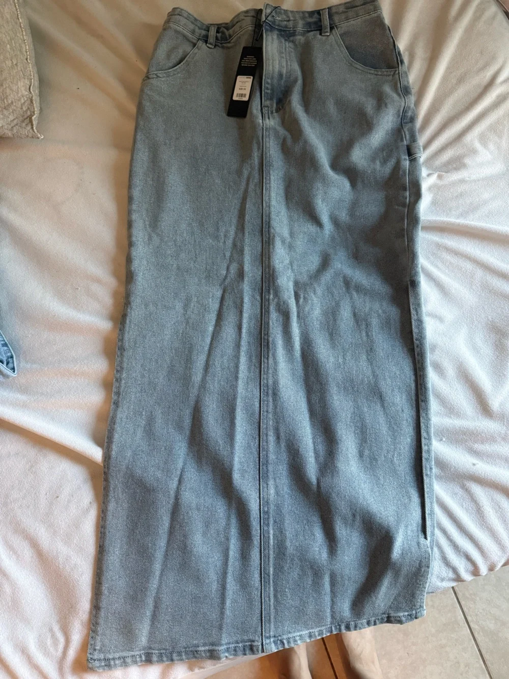 Fashion Nova Light Blue Denim Maxi Skirt with Side Slit
